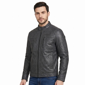 Leather with Zipper and Four Pockets <b>for</b> Winter 2026 New Arrivals <b>Men's</b> Casual Stand Collar Biker <b>Jackets</b> Original Sheepskin - Product Image 1