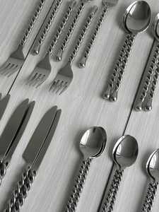 24-piece Modern Silver-plated <b>Cutlery</b> Set Twisted Metal Handmade Tableware Minimalist Design Elegant Decoration Mirror Polish - Product Image 1