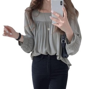 Blouse pull-over élégante et simple à manches longues et col carré en dentelle coréenne vintage pour femme – Vente en gros - Product Image 6