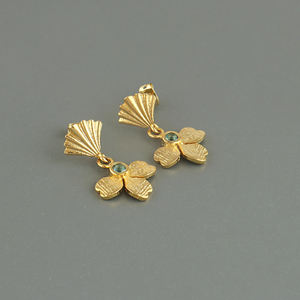 ต่างหูแฟชั่นทรงดอกไม้ประดับควอตซ์สีน้ำเงินทรงกลมเล็กๆ ต่างหูแบบห้อยชุบทอง 18k น้ำหนักเบา ดีไซน์สวย - Product Image 2