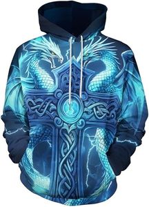 Cute Dragon Hoodie for <b>Men</b> Women & Kids Fantasy Graphic Pullover Sweatshirt <b>Black</b> Casual Wear Cartoon Dragon Hoodie - Product Image 2