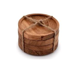 Sous-verre rond en bois massif brun, très vendu, avec support en métal noir, sous-verre décoratif pour le service du thé - Product Image 2