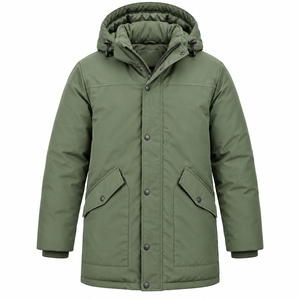 Parka Homme Hiver Chaud à Capuche Couleur Unie avec Logo Personnalisé Coton Décontracté Vente en Gros - Product Image 1