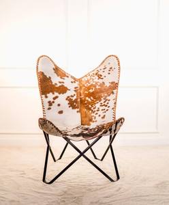 Premium <b>Brown</b> White Genuine Leather Butterfly <b>Chair</b> Lightweight Black Metal Frame Handmade Modern Furniture Home Furniture - Product Image 3