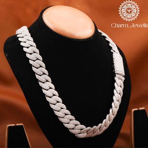 Collier pour homme Charm_Jewells en moissanite et perle d'eau douce, coupe brillante, argent 925 plaqué or 14 carats, chaîne à maillons, style hip-hop - Product Image 5