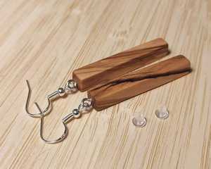 Boucles d'oreilles pendantes en bois, style bohème, forme rectangulaire, grain naturel, bijoux unisexes, mode soirée - Product Image 3