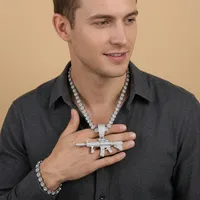 Collier chaîne cubaine exclusive pour homme, style Hip Hop, avec breloque, en argent plaqué or, orné de strass et de diamants, maillons boule, brillant