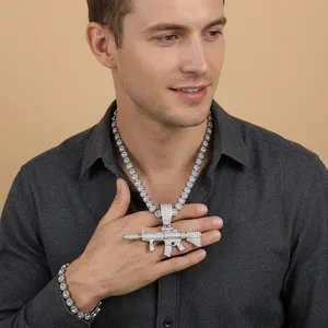 Exclusive Mens Hip Hop Fashion Trend <b>Necklace</b> Cuban Chain Charm Gold Plated <b>Silver</b> Rhinestone Diamond Link Chain Wedding LAX - Product Image 1