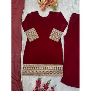 Ensemble de vêtements de soirée pour femmes de créateur Plazzo Dupatta - Product Image 1