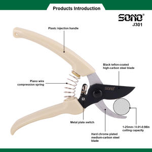 Tijeras de podar profesionales SONO J301, tipo bypass, con revestimiento de PTFE, para diestros, de acero al carbono con mango de plástico ABS. - Product Image 2