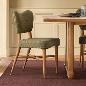 Silla de Comedor Tapizada de Estilo Moderno de Mediados de Siglo, Asiento de Tela Beige, Patas de Madera - Product Image 6