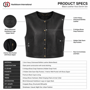 Chaleco de Cuero de Búfalo Desgastado Premium Personalizado, Chaleco Corto de Estilo Urbano para Mujer, Fabricante OEM de Sialkot - Product Image 5