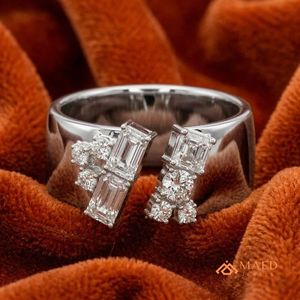 Moissanite <b>Ring</b> Emerald Asscher Round Cluster Open Wide Band 925 Sterling <b>Silver</b> <b>Statement</b> <b>Ring</b> for Women Fine Jewelry - Product Image 4