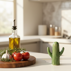 Juego de Salero y Pimentero de Cerámica con Diseño de Cactus |   Vajilla con Acabado Retro Glaseado |   Accesorio Decorativo Ecológico para Cocina y Comedor - Product Image 3