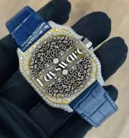 Montre de luxe en acier inoxydable bleu avec diamants Moissanite, cadran arabe haut de gamme, unisexe, montre statement, pierres VVS, style antique