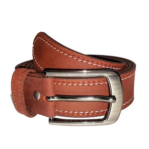 Cinturón Casual de Cuero Marrón de Alta Calidad para Hombre con Doble Costura y Hebilla Metálica Intercambiable Sólida - Product Image 1