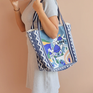Bolso tote a rayas de moda con cuentas de calidad, bordado con cuentas de semillas, hecho a mano, para mujer, ideal para verano y playa, de Whimsy Art Craft - Product Image 3