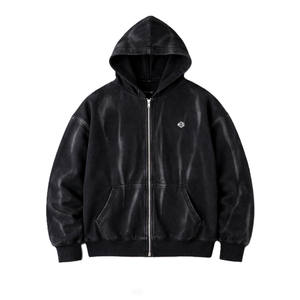 Sudadera con capucha de algodón texturizado para hombre, con cremallera completa, estilo oversize, para streetwear, suministro directo de fábrica, sudadera pesada para hombre - Product Image 2