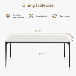 Tavolo da Pranzo da 63 Pollici con Piano in Pietra Sinterizzata/Marmo/Porcellana e Gambe in Lega di Alluminio per Cucina/Soggiorno, 6 Posti - Product Image 5
