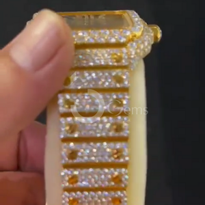 Montre de luxe pour homme personnalisée en moissanite, cadran arabe, cristal, strass, calendrier analogique, bracelet en acier inoxydable, mouvement à quartz ETA - Product Image 4