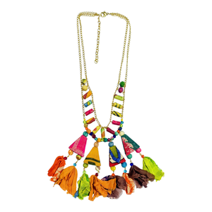 Collar de Borlas Hecho a Mano con Baño de Oro, Estilo Bohemio para Mujer, con Cuentas de Colores y Cadena de Eslabones, Ecológico, para Fiestas - Product Image 1