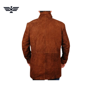 Men's Brown <b>Suede</b> Regular Slim Motorcycle <b>Jacket</b> with Faux Fur Lining Stand Collar Zipper Closure Winter Casual Eco-Friendly - Product Image 5