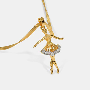 Collier pendentif ballerine en or jaune avec diamant de laboratoire - Product Image 3