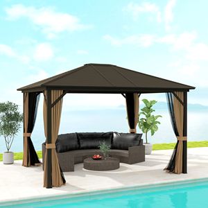 Gazebo Elegante con Telaio in Alluminio 3,6x3m con Tetto Rigido, Tende e Rete con Ganci per Terrazze e Cortili - Product Image 2