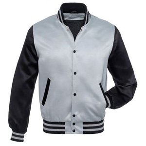 Chaqueta Bomber de Satén Lisa Personalizada, Chaqueta Varsity Bicolor Gris y Negra, Ropa Casual - Product Image 1