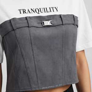 T-shirt à manches longues en velours côtelé écologique pour femme, imprimé Tranquility, coupe courte avec ceinture - Product Image 6