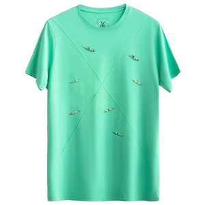 Camiseta de cuello redondo para hombre, camiseta de manga corta 100% de algodón con estampado personalizado, camiseta informal de punto con cuello acanalado para hombre - Product Image 6