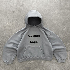 Sudadera con capucha gris para hombre, con cremallera, efecto acid wash, bordada, de felpa francesa, corte regular, informal, para otoño - Product Image 2