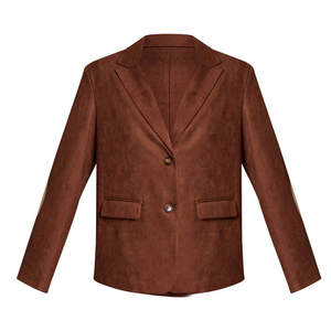 Blazer en cuir suédé marron sur mesure pour femme, en peau de mouton véritable, coupe ajustée, revers, manches longues, style bureau, mode homme, vente en gros OEM - Product Image 4