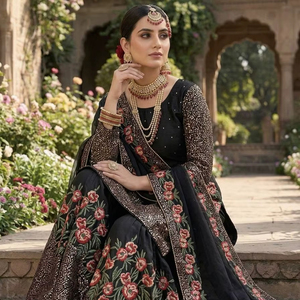 ชุดชาราร่าผ้าไหมเฟนดี้สำหรับงานปาร์ตี้ ดีไซน์เนอร์ออกแบบ พร้อมงานฝีมือประณีต - Product Image 1