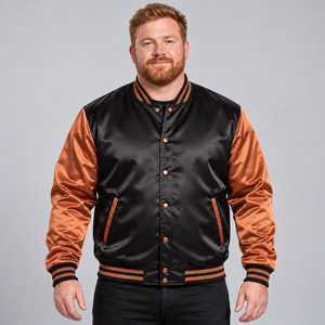 Vestes universitaires en satin surdimensionnées avec silhouette décontractée, fermeture à boutons-pression, poches fonctionnelles et design streetwear urbain tendance - Product Image 1
