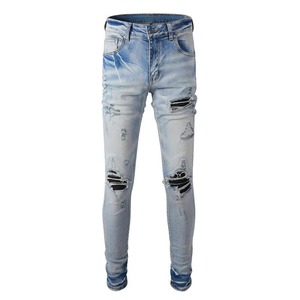 Pantalon en jean taille haute pour homme, coupe crayon, couleur unie, 100 % coton, séchage rapide, respirant, écologique, décontracté, hiver, taille moyenne, personnalisable OEM - Product Image 1
