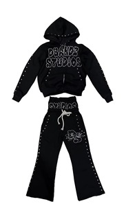 Brand Name Men's Eco-friendly Hooded Sweatshirt <b>Set</b> Casual Winter 300g Cotton <b>Knitted</b> Tracksuit with Stars Print Front Logo - Product Image 2