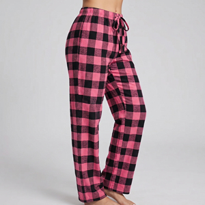 Pantalon de pyjama en flanelle à carreaux pour femme, taille élastique, coupe ample, longueur cheville, 100% coton - Product Image 1