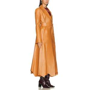 Abrigo Largo de Cuero Genuino Color Naranja Atardecer, Diseño de Moda 2026, Alta Calidad, Personalizado, Impermeable y Transpirable para Mujer - Product Image 3