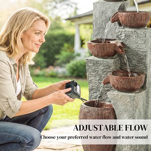 Fontana da Giardino Stile Europeo, Alta 130 cm, a 5 Livelli con Cascata e Luci LED, in Pietra - Product Image 6
