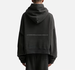 Custom <b>Men's</b> Acid Wash <b>Hoodie</b> Heavyweight Oversized Cropped <b>Hoodie</b> <b>Plain</b> Sweatshirts Pullover Cropped Washed <b>Black</b> <b>Hoodie</b> <b>Men</b> - Product Image 2