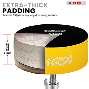 5 Core <b>Drum</b> Throne 5" Padded Guitar Stool Adjustable Heavy Duty Music Chair Seat w Luxury Velvet Top - Product Image 2