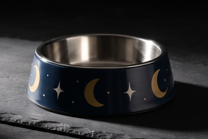 Gamelle Moderne en Métal Rond Anti-Renversement pour Animaux de Compagnie, Motif Ciel Nocturne Céleste, avec Base Antidérapante en Caoutchouc, Vente en Gros - Product Image 2