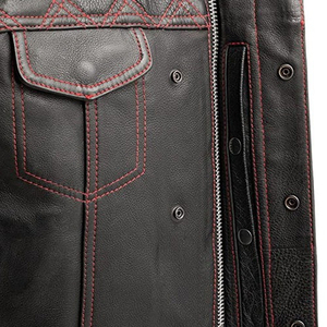 Gilet de motard en cuir véritable pour homme, col montant, fermeture éclair, couleur unie, vêtement d'extérieur pour l'automne, coupe classique - Product Image 4