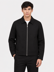 Veste décontractée noire haut de gamme pour homme, entièrement zippée, en sergé de coton respirant, légère, avec fermeture éclair frontale élégante - Product Image 1