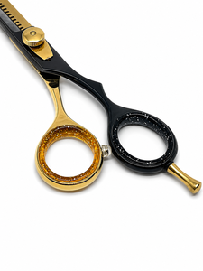 Ciseaux à effiler les cheveux en acier inoxydable, pour droitiers, légers, professionnels, noirs et dorés - Product Image 4