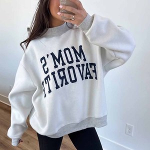 DLY DALLYX OEM <b>Mock</b> <b>Neck</b> Sweatshirt Women Heavy Cotton Fleece Custom Chenille Letter Patch Embroidery Pullover - Product Image 2