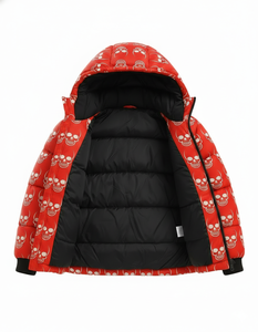 Blouson matelassé à capuche pour homme, imprimé crâne rouge, chaud pour l'hiver, style streetwear, personnalisable, vente en gros - Product Image 4