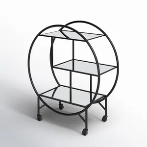 Chariot de bar roulant en métal fait main de qualité supérieure pour mobilier d'hôtel, chariot de rangement décoratif moderne en métal pour cuisine, plaqué et sécurisé - Product Image 4