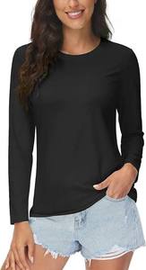 T-shirt de sport confortable en polyester anti-boulochage pour femme, doux, à manches longues, coupe ajustée, imprimé uni, respirant - Product Image 3